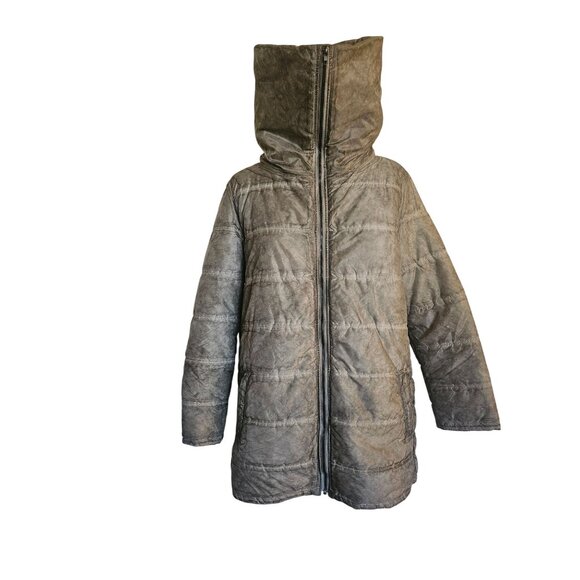 Razzoli Lightweight Parka Jacket Green Gray Artsy Funky Oversized Collar Zipper - Picture 4 of 13